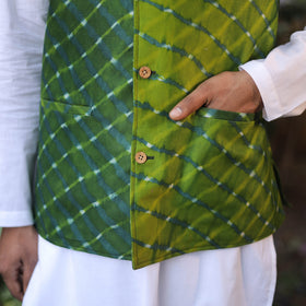 Leheriya Tie & Dye Chanderi Silk Handloom Green Nehru Jacket
