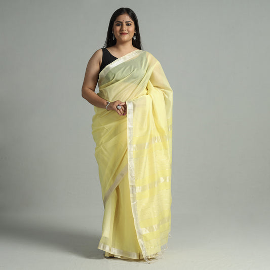 Yellow - Traditional Maheshwari Silk Handloom Zari Work Saree 25