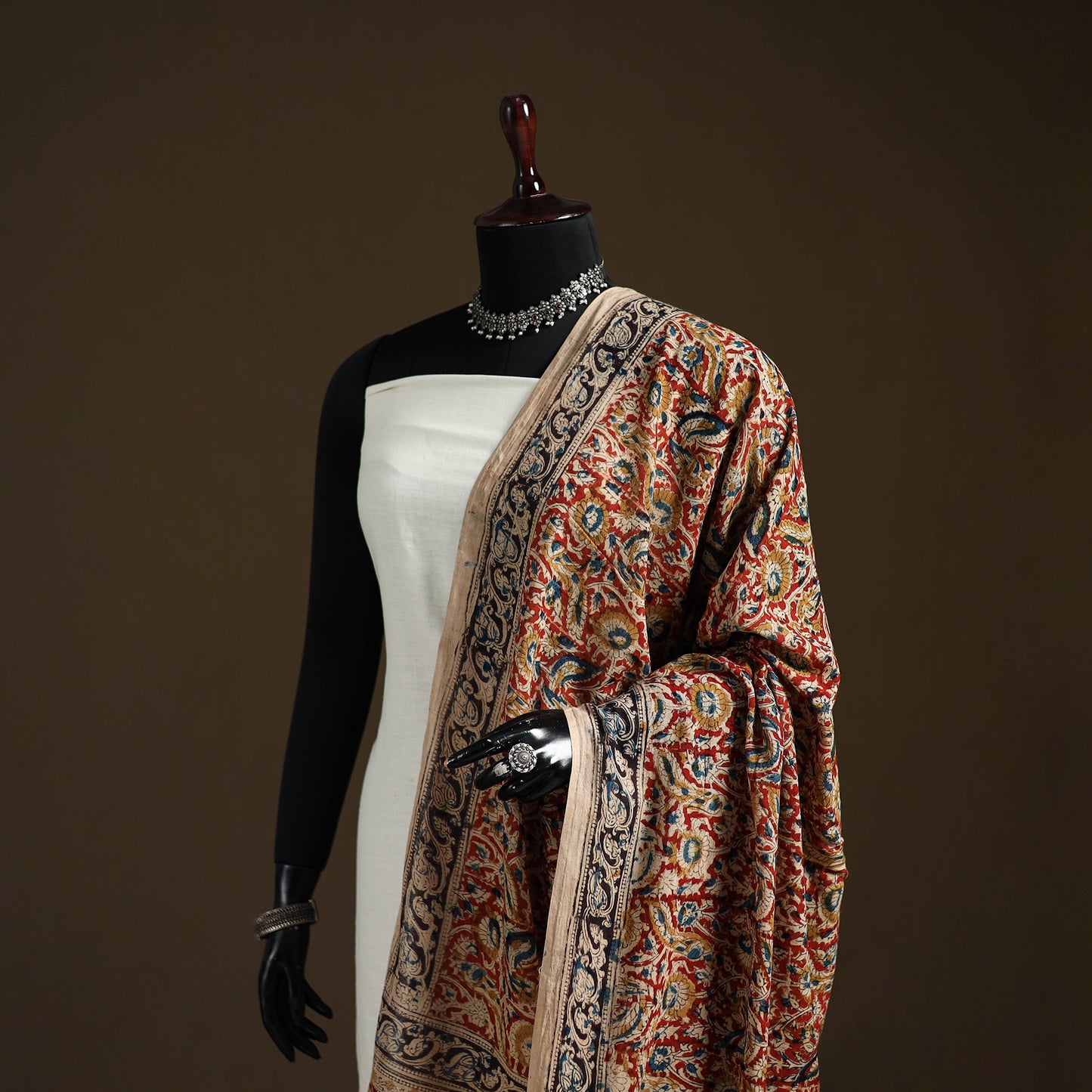 Kalamkari Hand Block Print Natural Dyed Cotton Dupatta 82