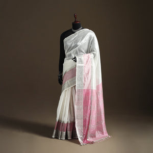 White - Pure Handwoven Mangalagiri Silk Cotton Pattu Saree with Zari Border 26