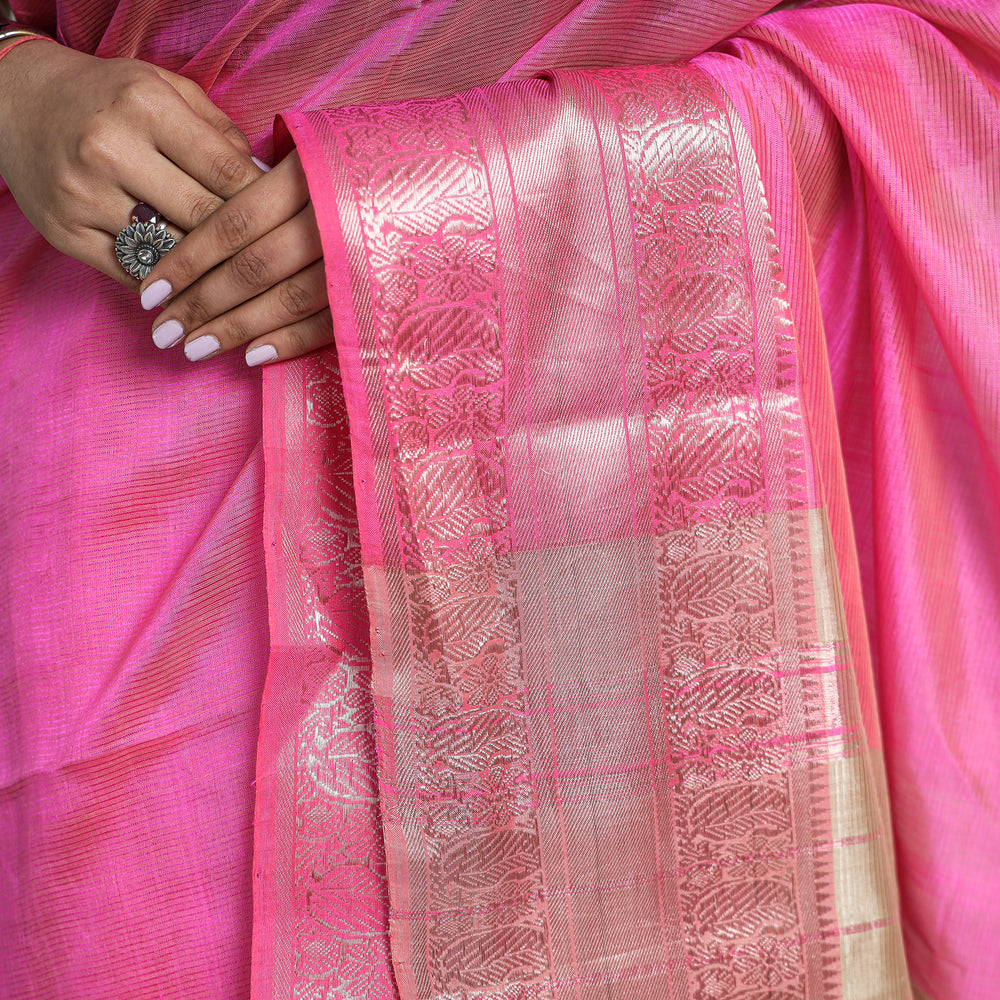 Original Mangalagiri Silk Cotton Zari Stripe Handloom Saree with Zari Border