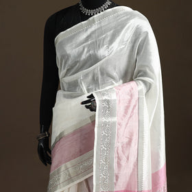 White - Pure Handwoven Mangalagiri Silk Cotton Pattu Saree with Zari Border 26
