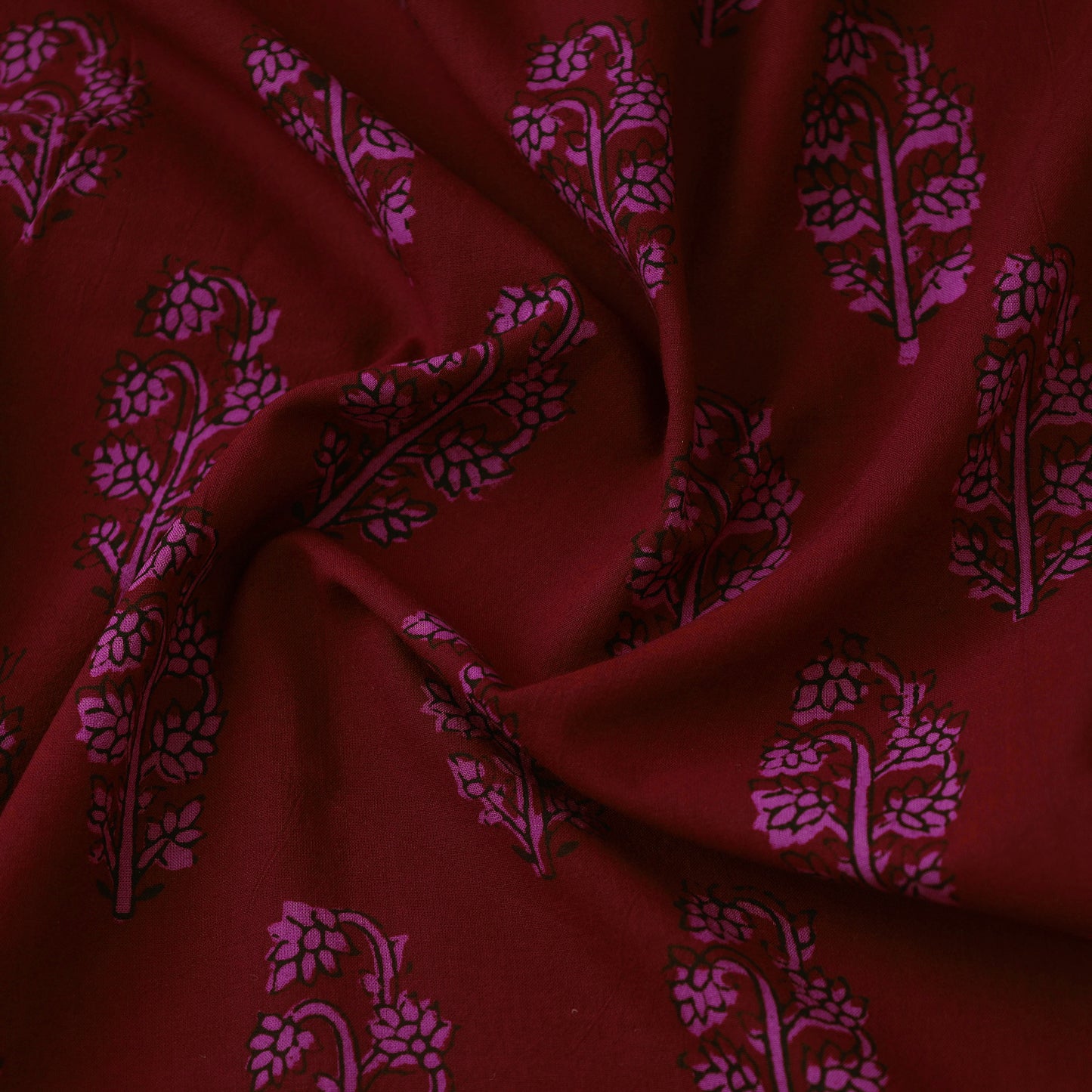 Maroon Bagh Hand Block Print Natural Dyed Cotton Fabric