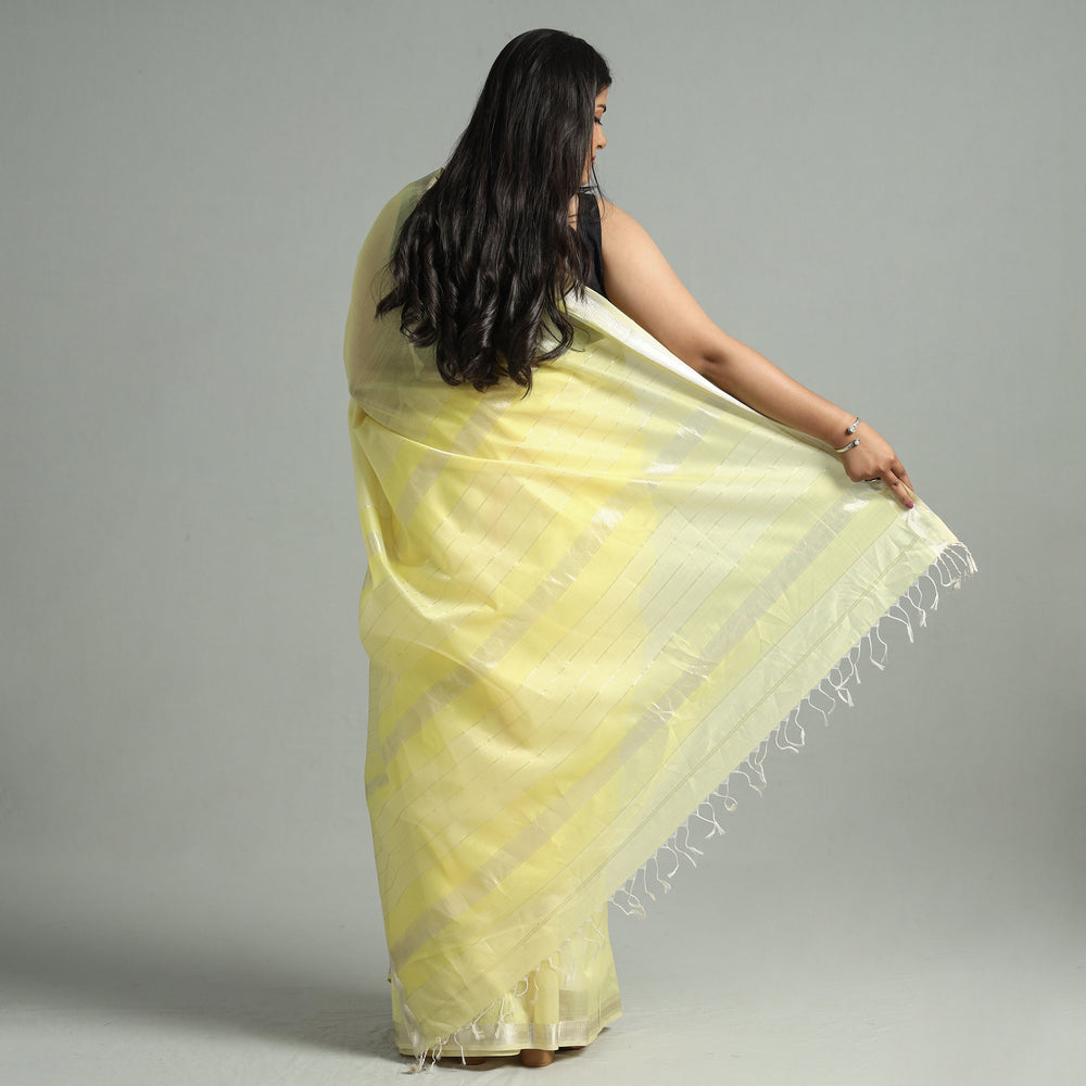 Yellow - Traditional Maheshwari Silk Handloom Zari Work Saree 25