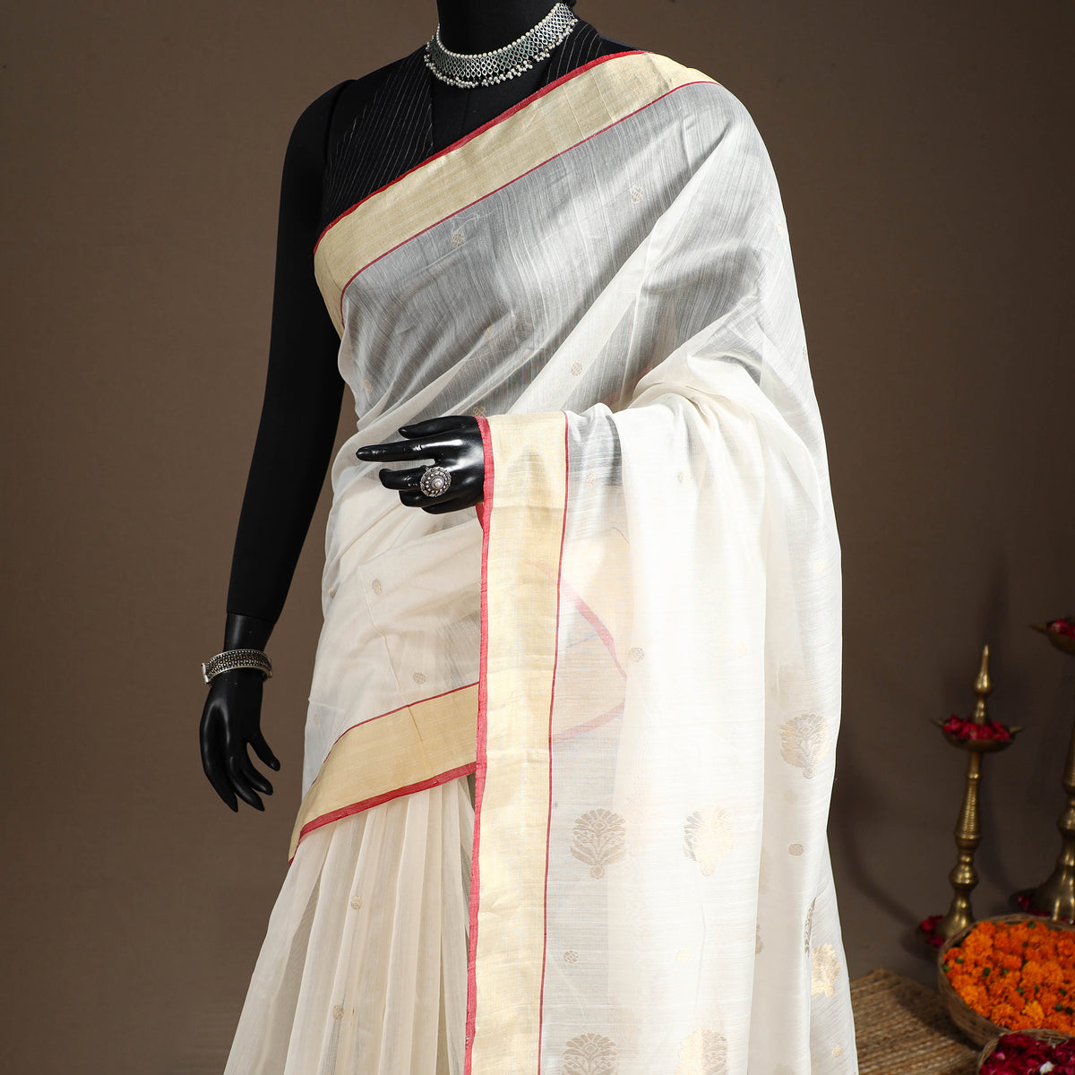 White - Handloom Zari Work Chanderi Silk Saree 24