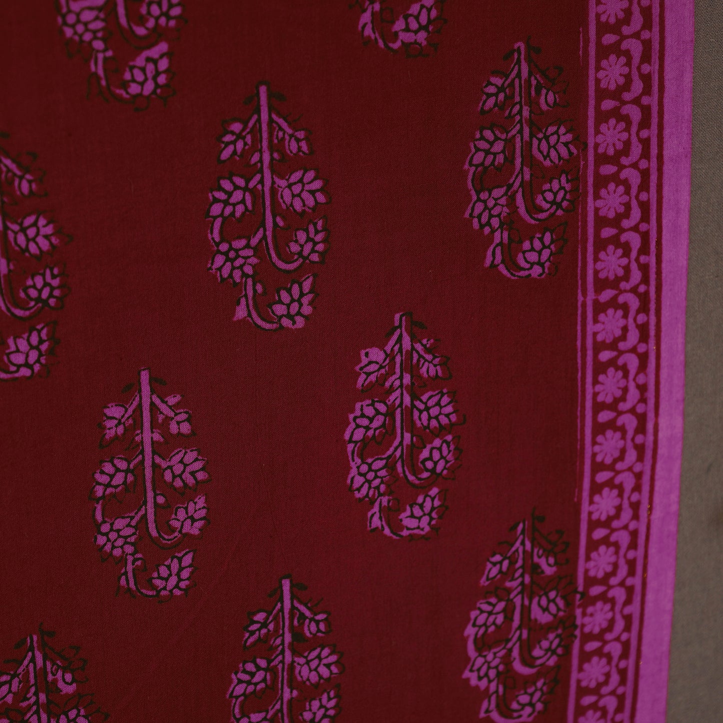 Maroon Bagh Hand Block Print Natural Dyed Cotton Fabric