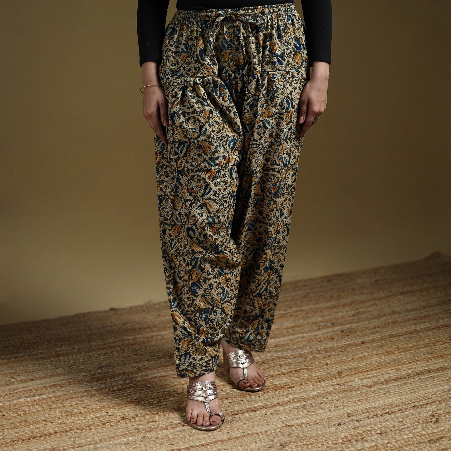 Multicolor - Pedana Kalamkari Hand Block Print Natural Dyed Cotton Salwar 11