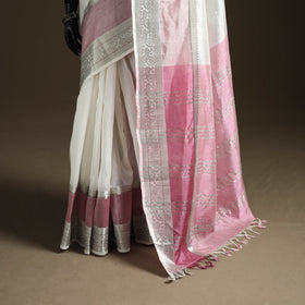 White - Pure Handwoven Mangalagiri Silk Cotton Pattu Saree with Zari Border 26