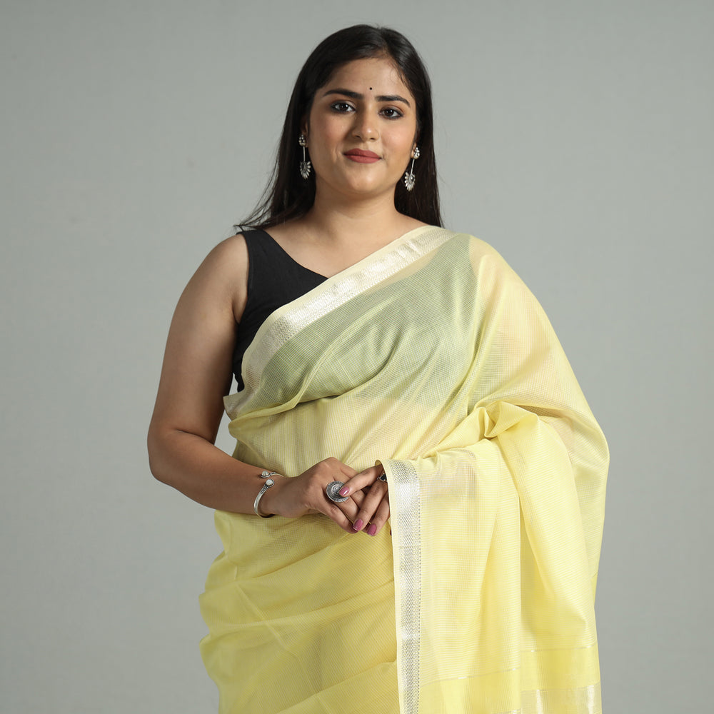 Yellow - Traditional Maheshwari Silk Handloom Zari Work Saree 25