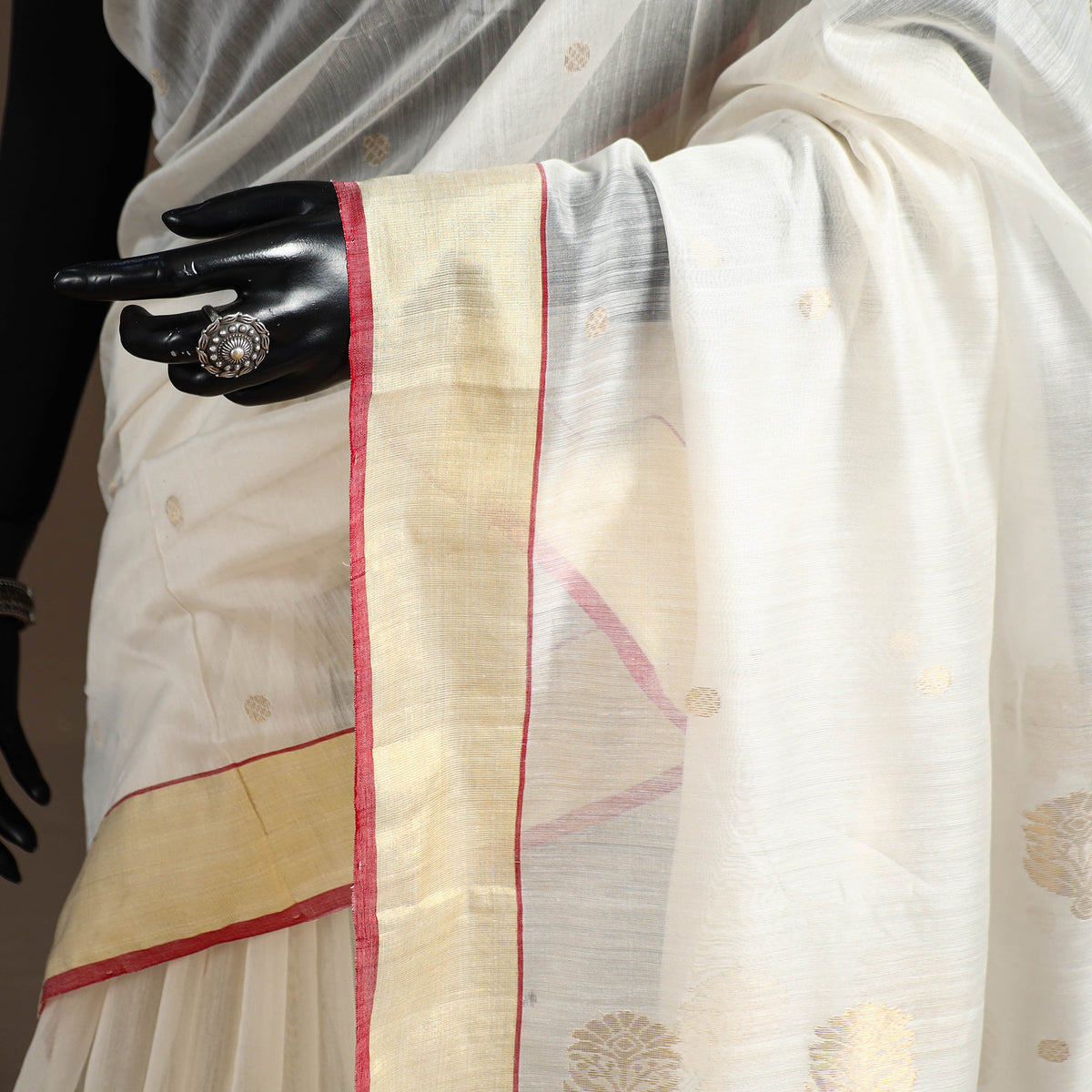 White - Handloom Zari Work Chanderi Silk Saree 24