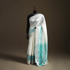 White - Pure Handwoven Mangalagiri Silk Cotton Pattu Saree with Zari Border 27