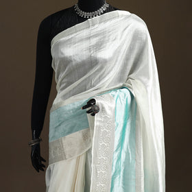 White - Pure Handwoven Mangalagiri Silk Cotton Pattu Saree with Zari Border 27