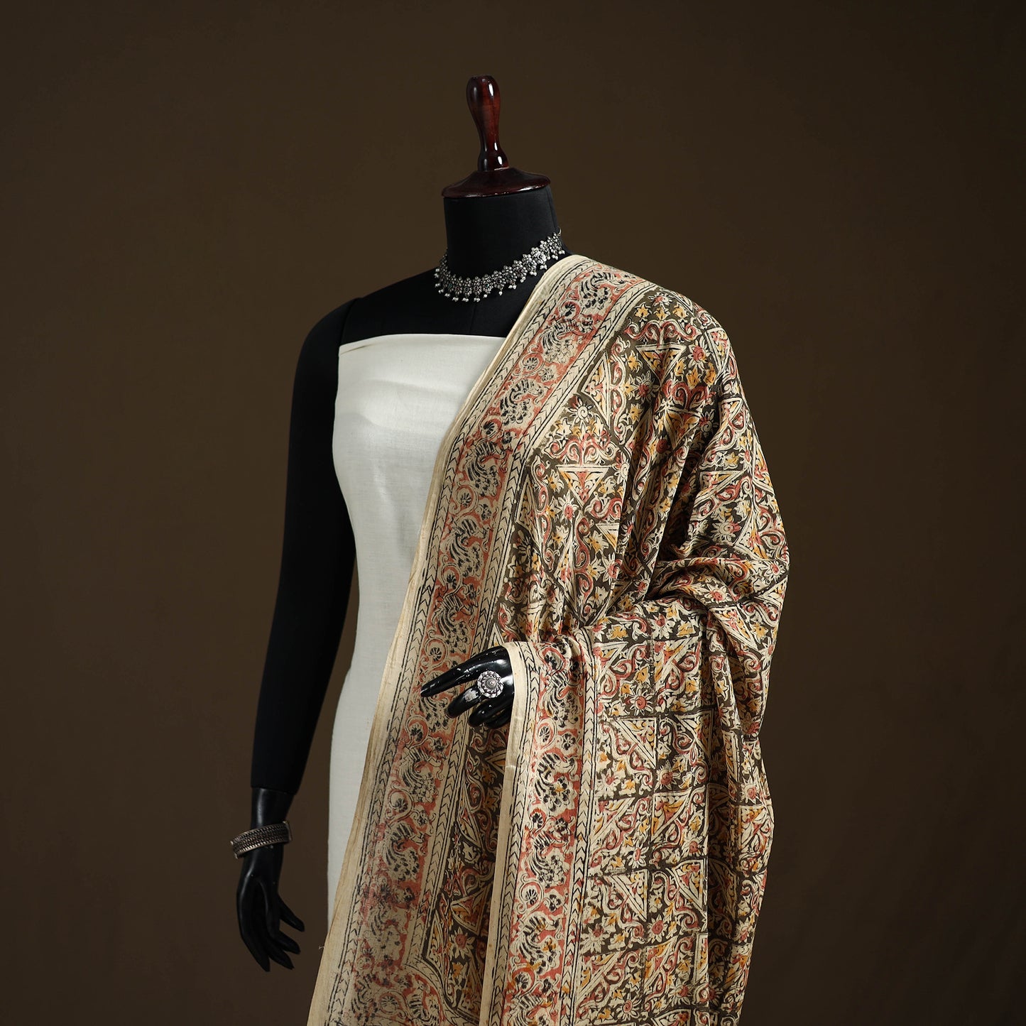 Kalamkari Hand Block Print Natural Dyed Cotton Dupatta 84