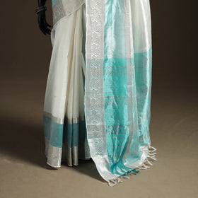 White - Pure Handwoven Mangalagiri Silk Cotton Pattu Saree with Zari Border 27