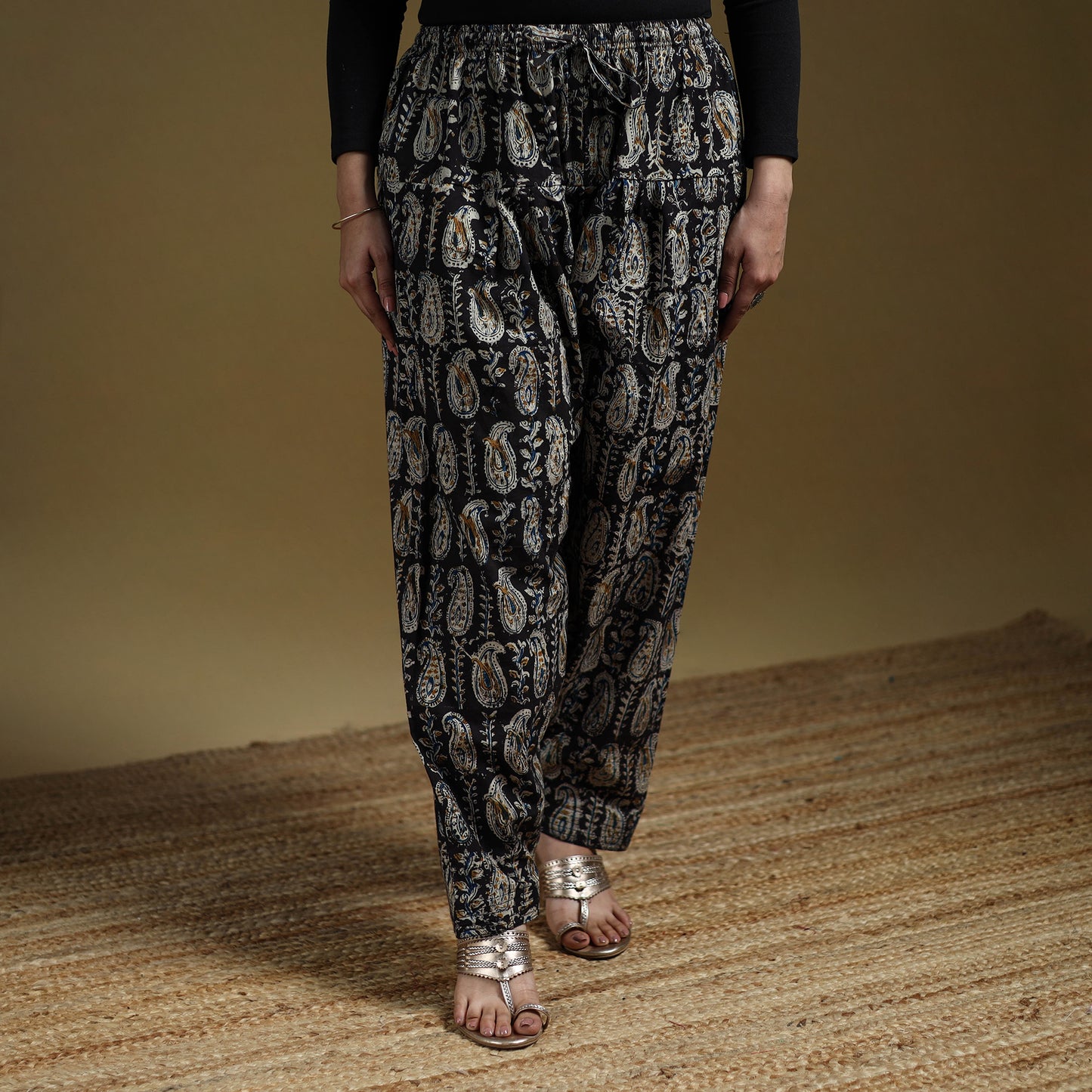 Black - Pedana Kalamkari Hand Block Print Natural Dyed Cotton Salwar 14
