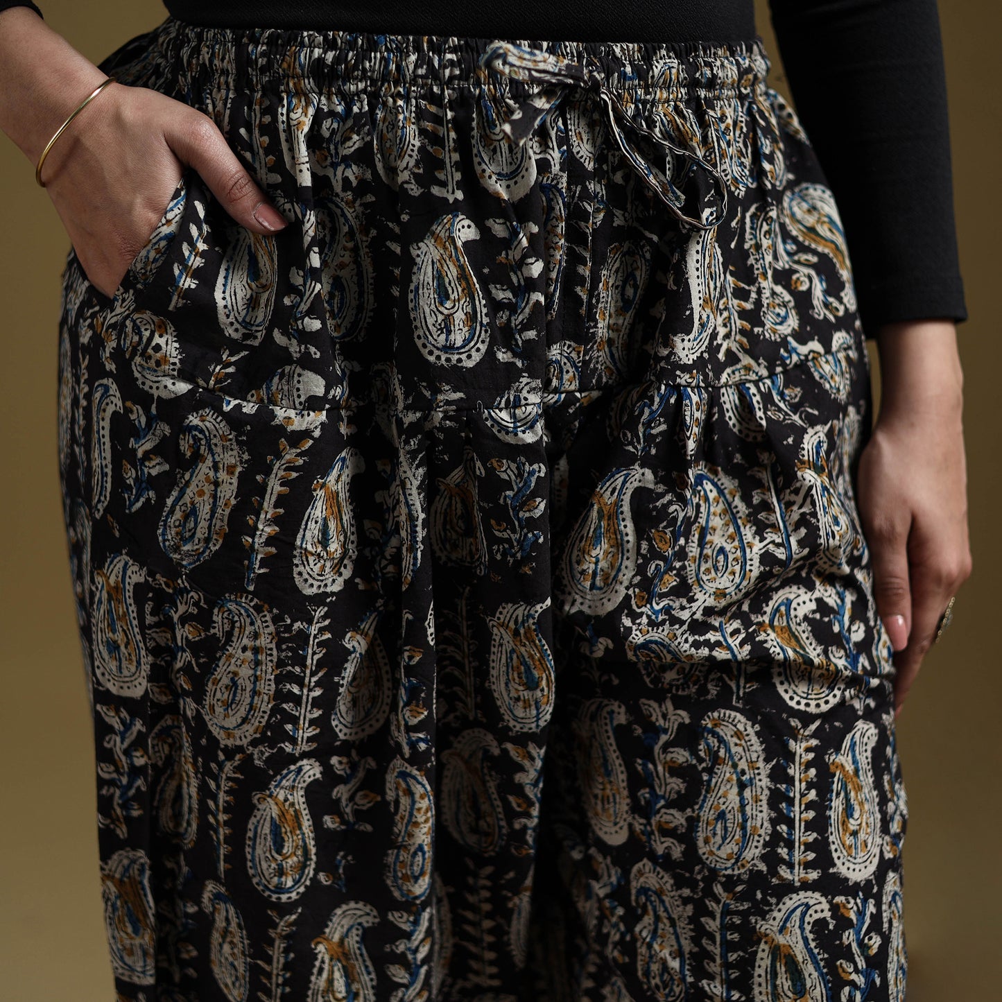 Black - Pedana Kalamkari Hand Block Print Natural Dyed Cotton Salwar 14
