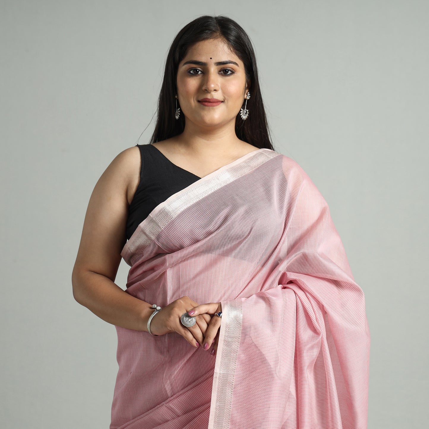 Pink - Traditional Maheshwari Silk Handloom Zari Work Saree 26