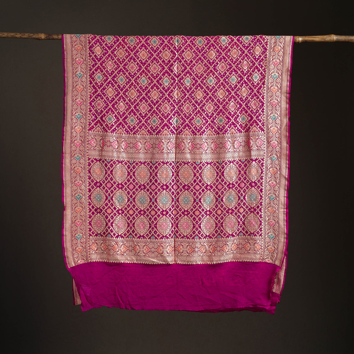 Kutch Bandhani Fine Georgette Banarasi Neem Zari Jaal Saree 10