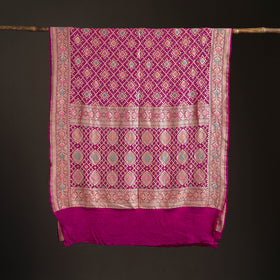 Kutch Bandhani Fine Georgette Banarasi Neem Zari Jaal Saree 10