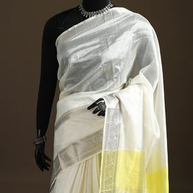 White - Pure Handwoven Mangalagiri Silk Cotton Pattu Saree with Zari Border 28