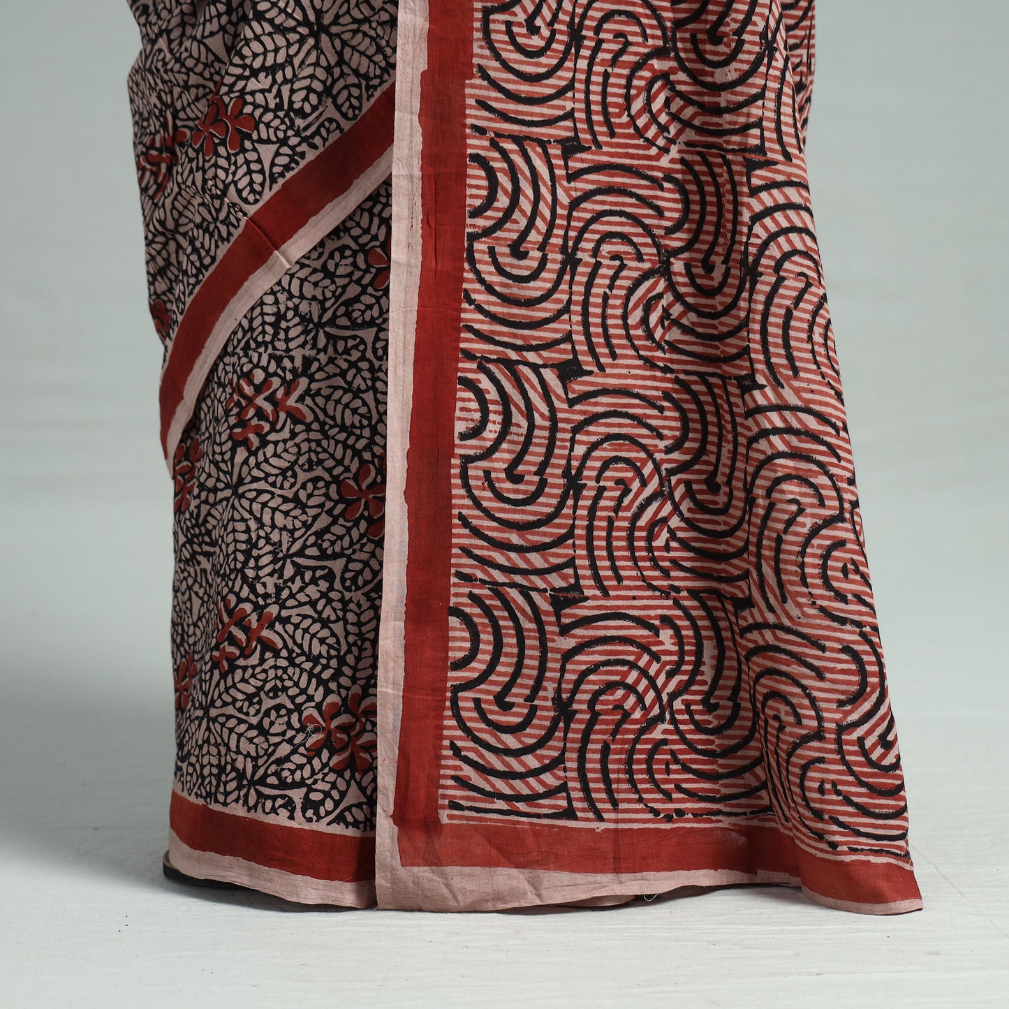 Maroon - Bindaas Art Block Printed Natural Dyed Cotton Saree 24
