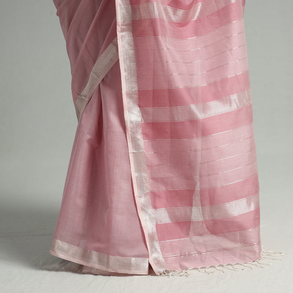 Pink - Traditional Maheshwari Silk Handloom Zari Work Saree 26