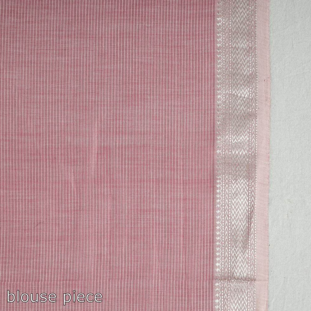 Pink - Traditional Maheshwari Silk Handloom Zari Work Saree 26