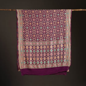 Kutch Bandhani Fine Georgette Banarasi Neem Zari Jaal Saree 08