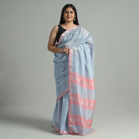 Blue - Traditional Maheshwari Silk Handloom Zari Work Saree 27