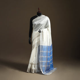 White - Pure Handwoven Mangalagiri Silk Cotton Pattu Saree with Zari Border 29