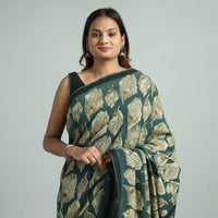 Green - Bindaas Art Block Printed Natural Dyed Cotton Saree 15