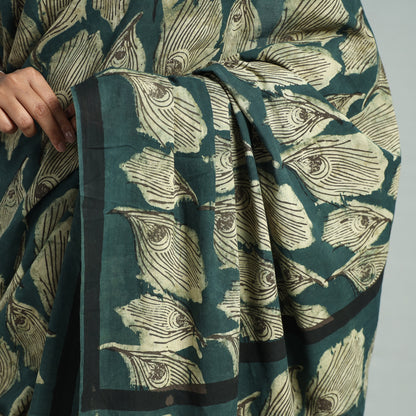 Green - Bindaas Art Block Printed Natural Dyed Cotton Saree 15