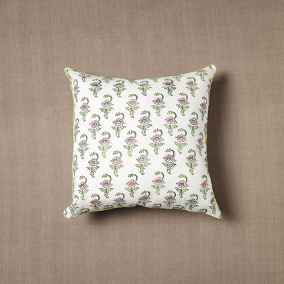 White - Sanganeri Block Print Cotton Cushion Cover (16 x 16 in) 05