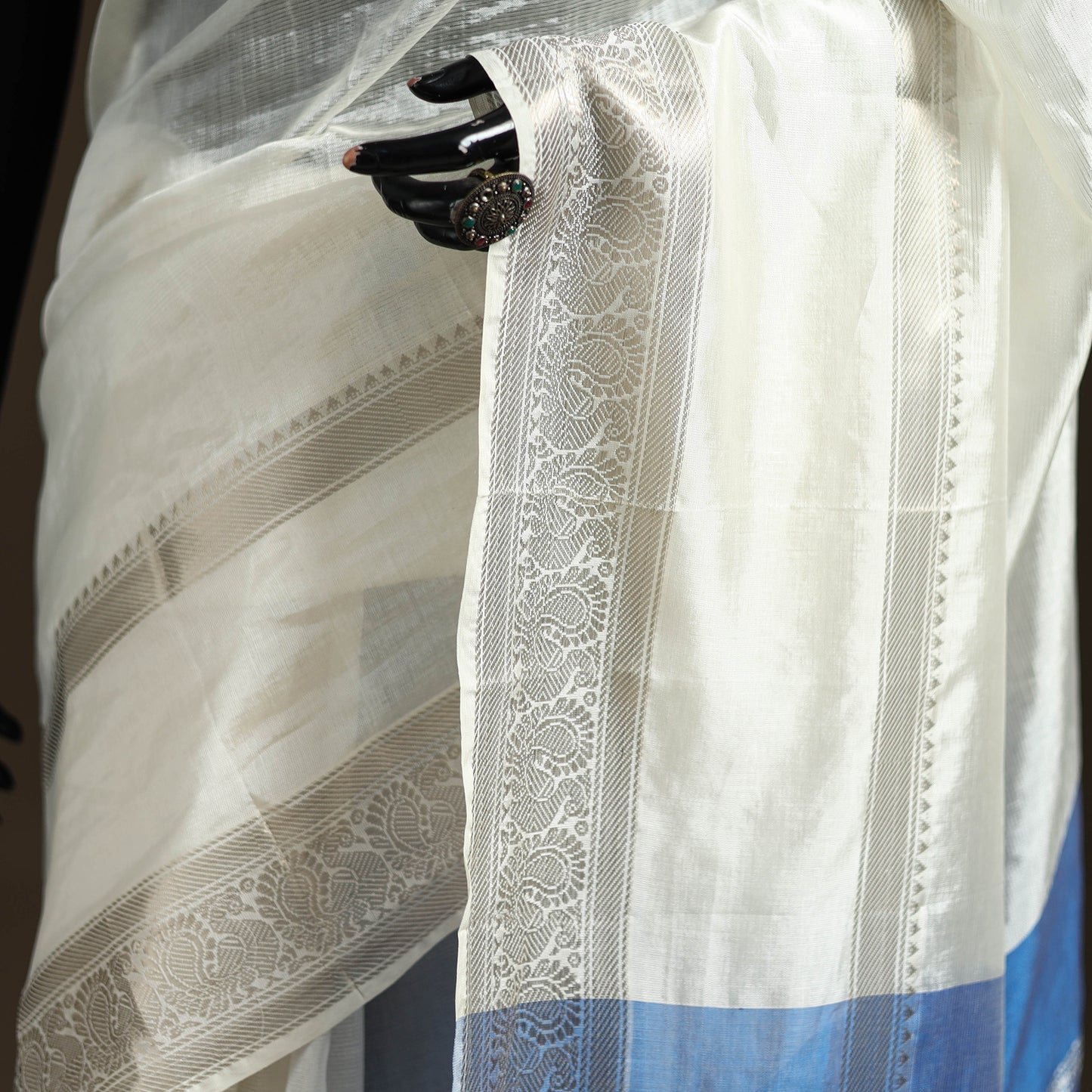 White - Pure Handwoven Mangalagiri Silk Cotton Pattu Saree with Zari Border 29