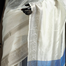 White - Pure Handwoven Mangalagiri Silk Cotton Pattu Saree with Zari Border 29