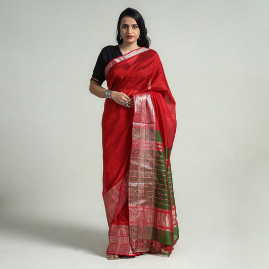 Pink - Original Mangalagiri Silk Cotton Zari Stripe Handloom Saree with Zari Border