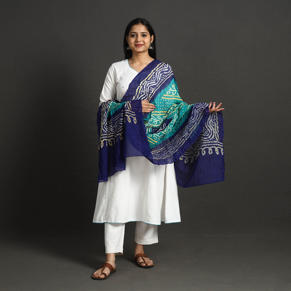 Blue - Kutch Tie-Dye Cotton Bandhani Dupatta 04