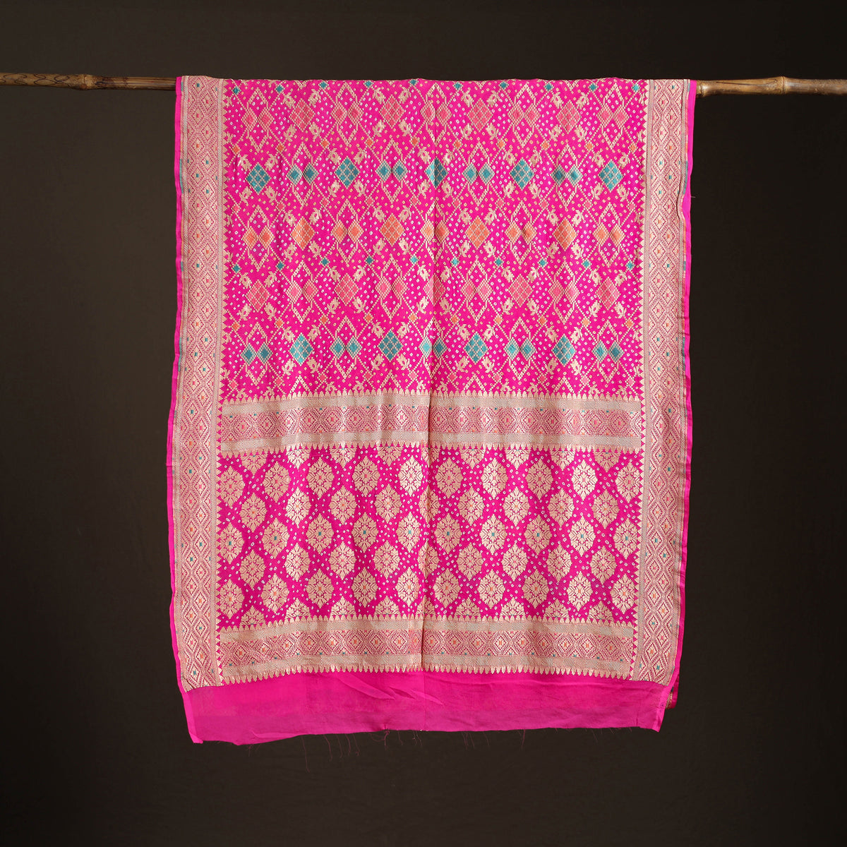 Kutch Bandhani Fine Georgette Banarasi Neem Zari Jaal Saree 06