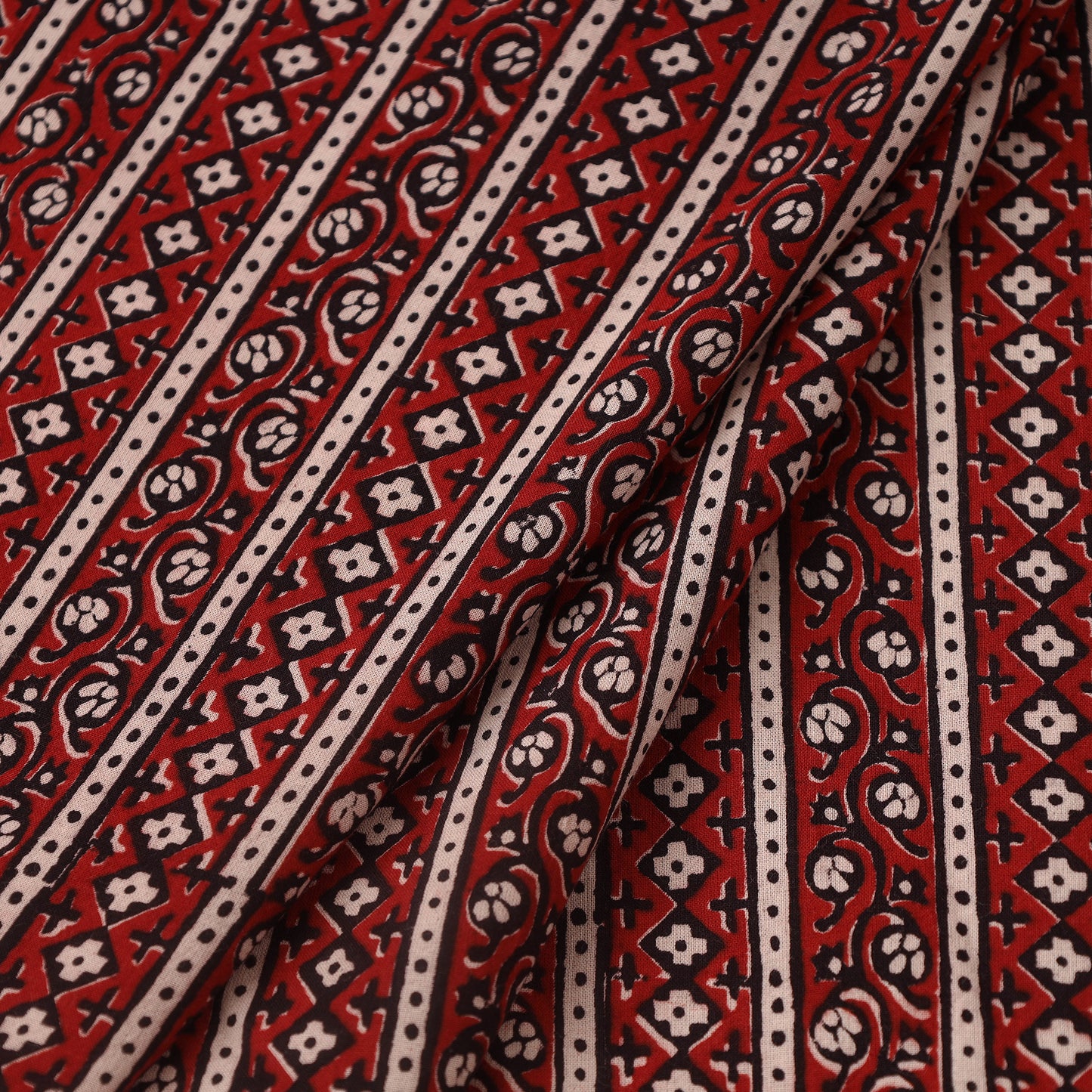 Red Bagh Hand Block Print Natural Dyed Cotton Fabric