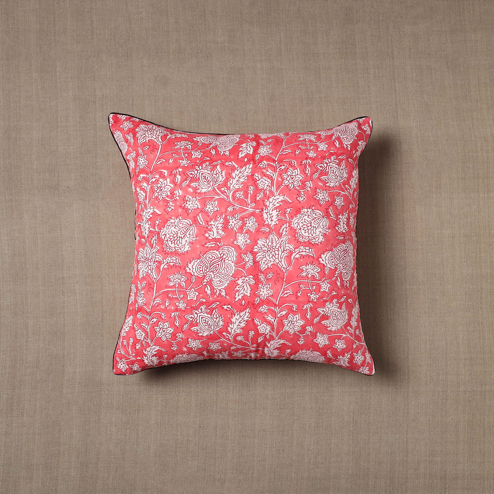 Pink - Sanganeri Block Print Cotton Cushion Cover (16 x 16 in) 06