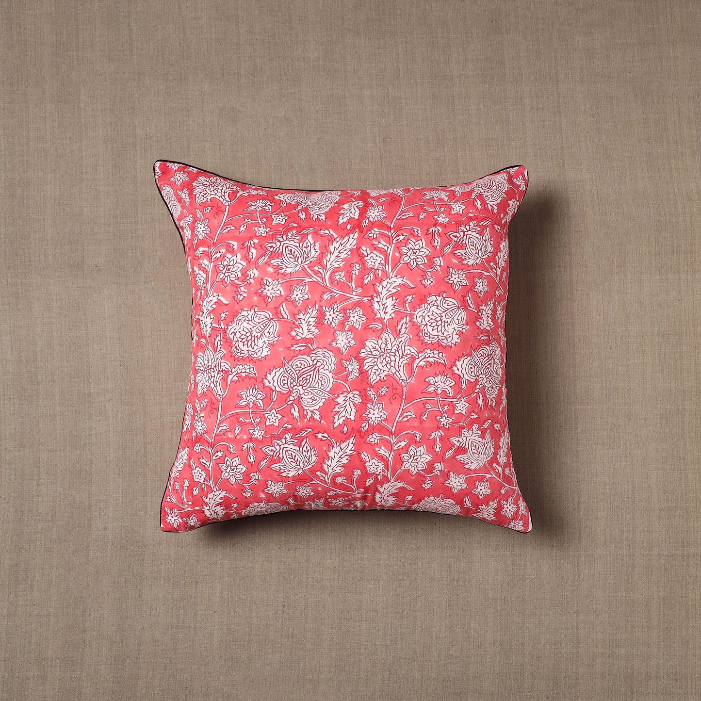 Pink - Sanganeri Block Print Cotton Cushion Cover (16 x 16 in) 06