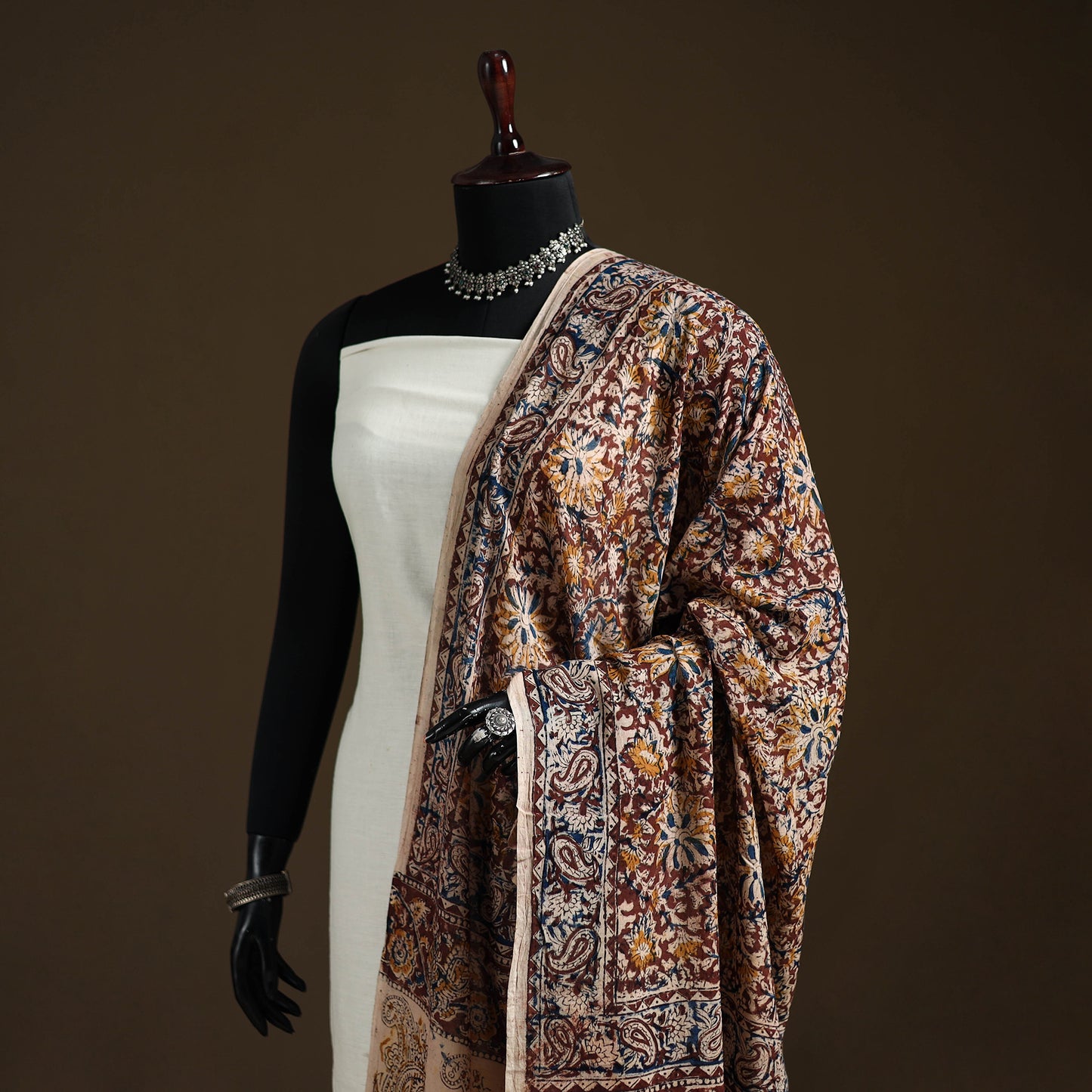Kalamkari Hand Block Print Natural Dyed Cotton Dupatta 87