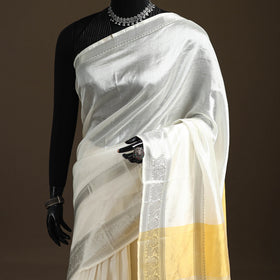 White - Pure Handwoven Mangalagiri Silk Cotton Pattu Saree with Zari Border 30