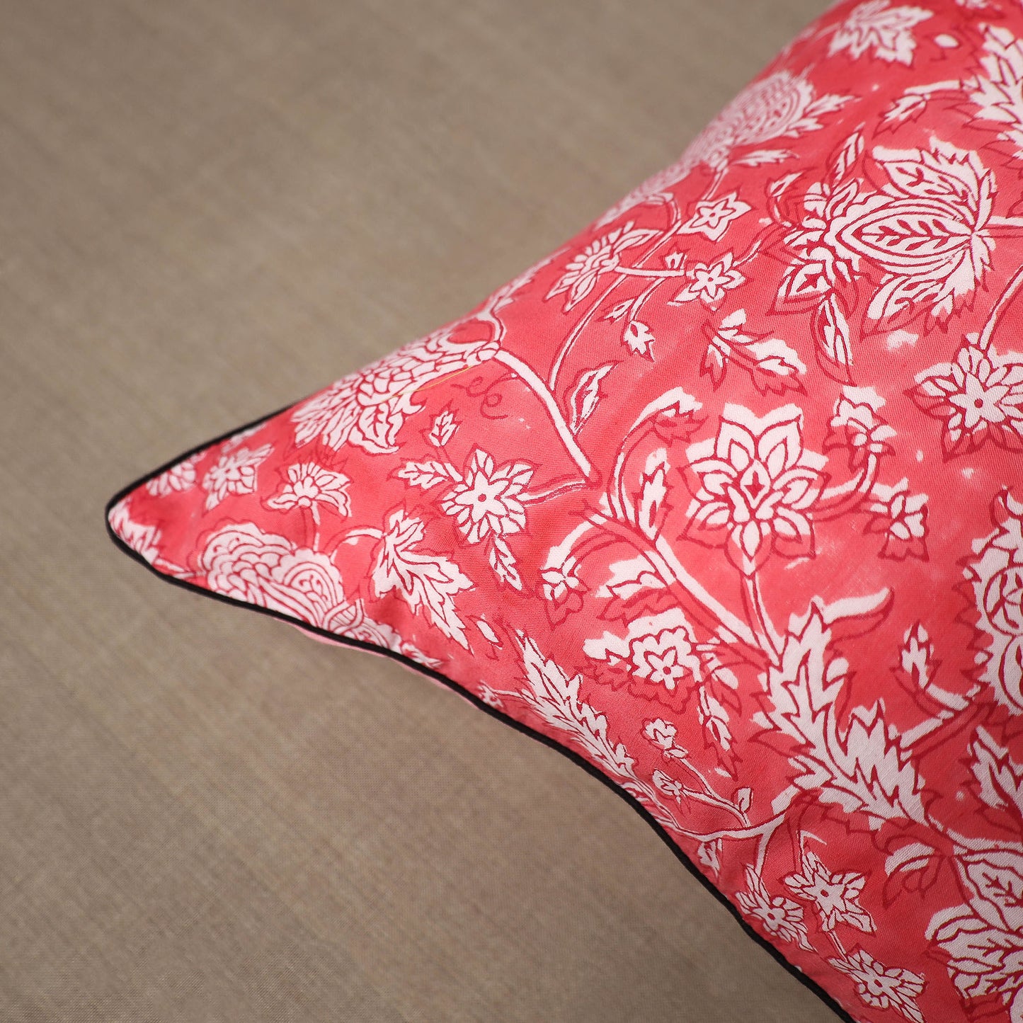 Pink - Sanganeri Block Print Cotton Cushion Cover (16 x 16 in) 06