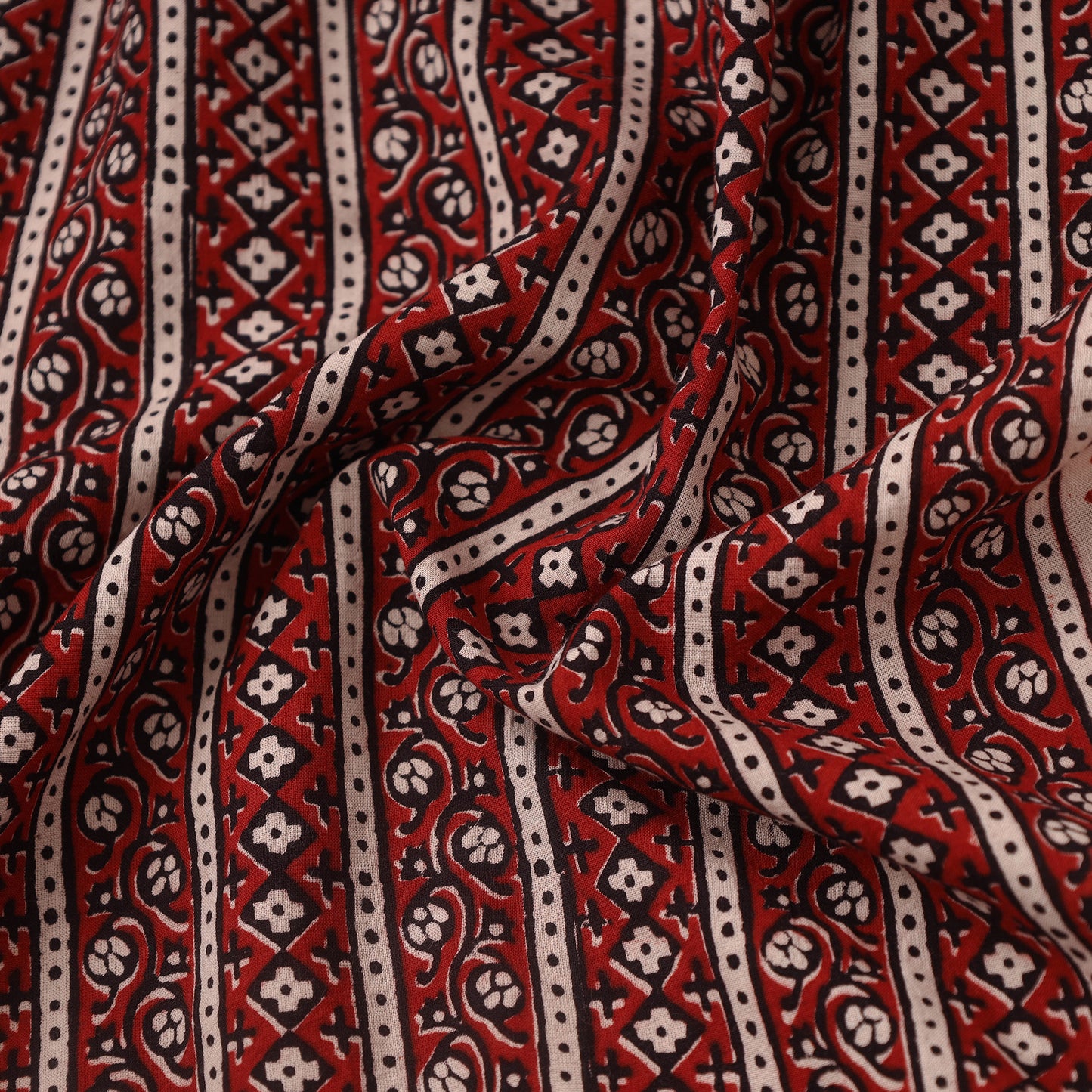 Red Bagh Hand Block Print Natural Dyed Cotton Fabric