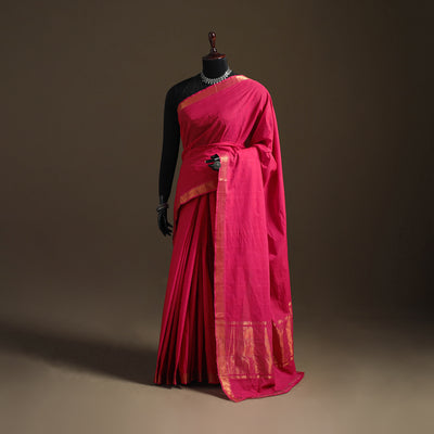 Pink - Pure Handwoven Mangalagiri Cotton Saree with Nizam Zari Border 31