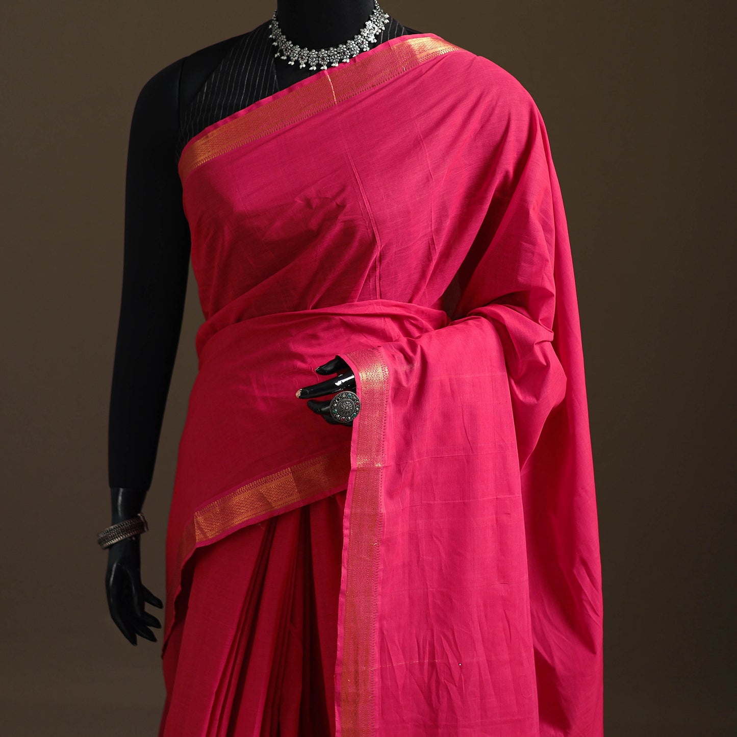Pink - Pure Handwoven Mangalagiri Cotton Saree with Nizam Zari Border 31