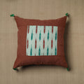 Brown Kantha Stitch Ikat Cotton Cushion Cover (16 x 16 in) 16