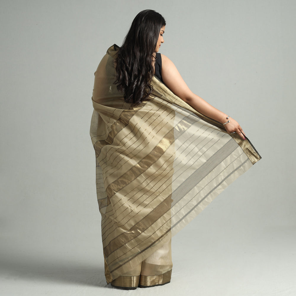 Brown - Traditional Maheshwari Silk Handloom Zari Work Saree 28