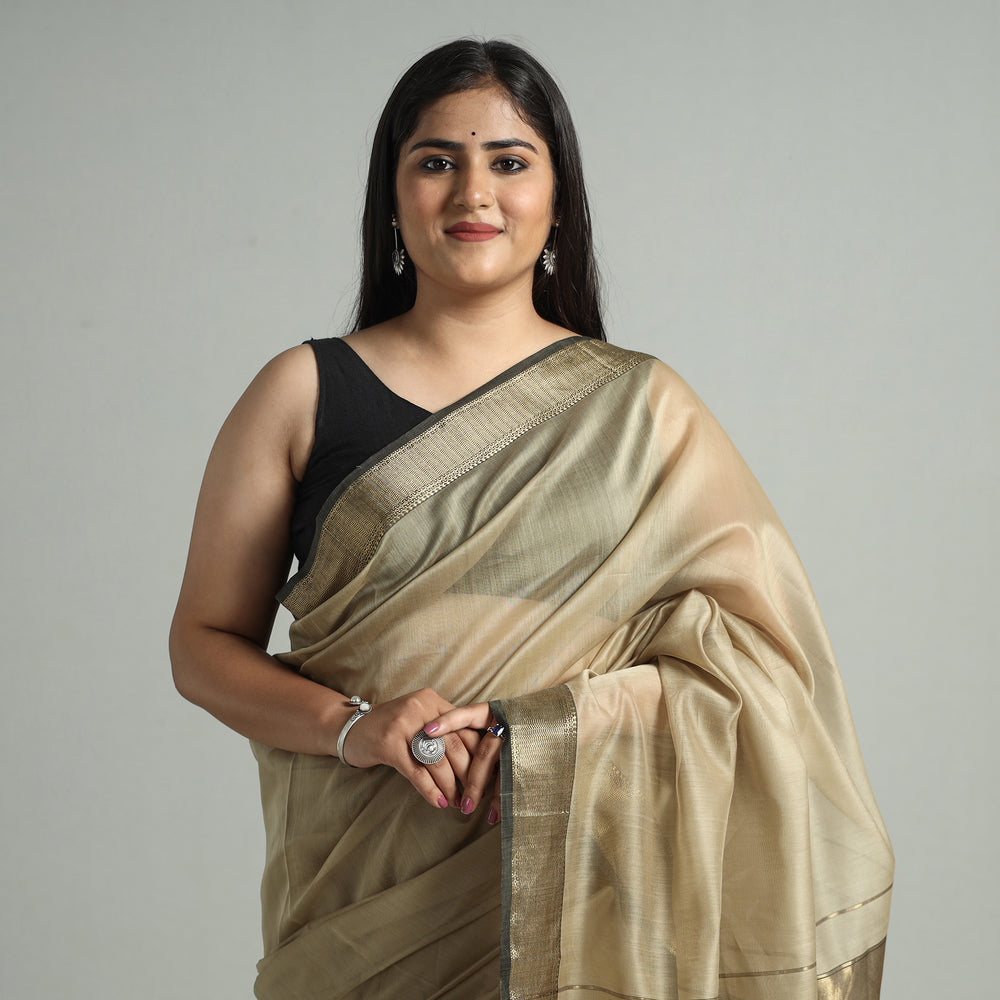 Brown - Traditional Maheshwari Silk Handloom Zari Work Saree 28